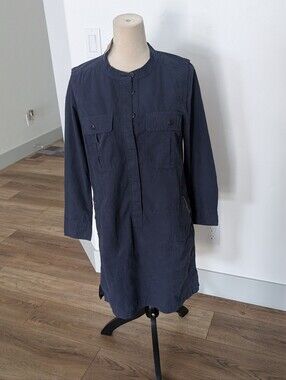 Navy Button-Front Utility Shirt Dress